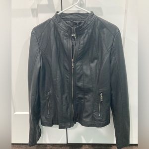 Faux Leather Zip Up Moto Biker Jacket